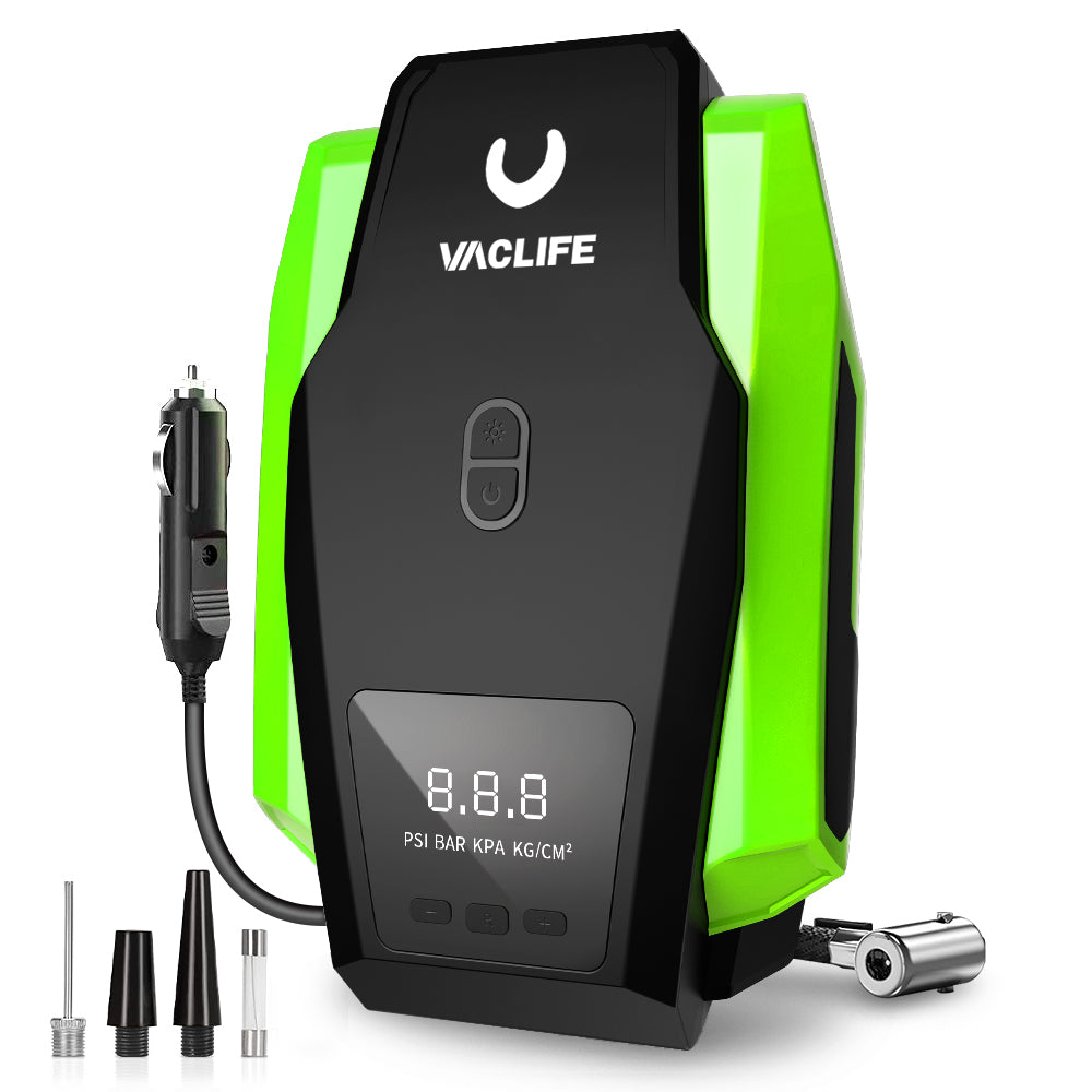 VacLife AC/DC 2-in-1 Tire Inflator - Portable Air Compressor, Air Pump for  Car Tires (up to 50 PSI), Electric Bike Pump (up to 150 PSI) w/Auto