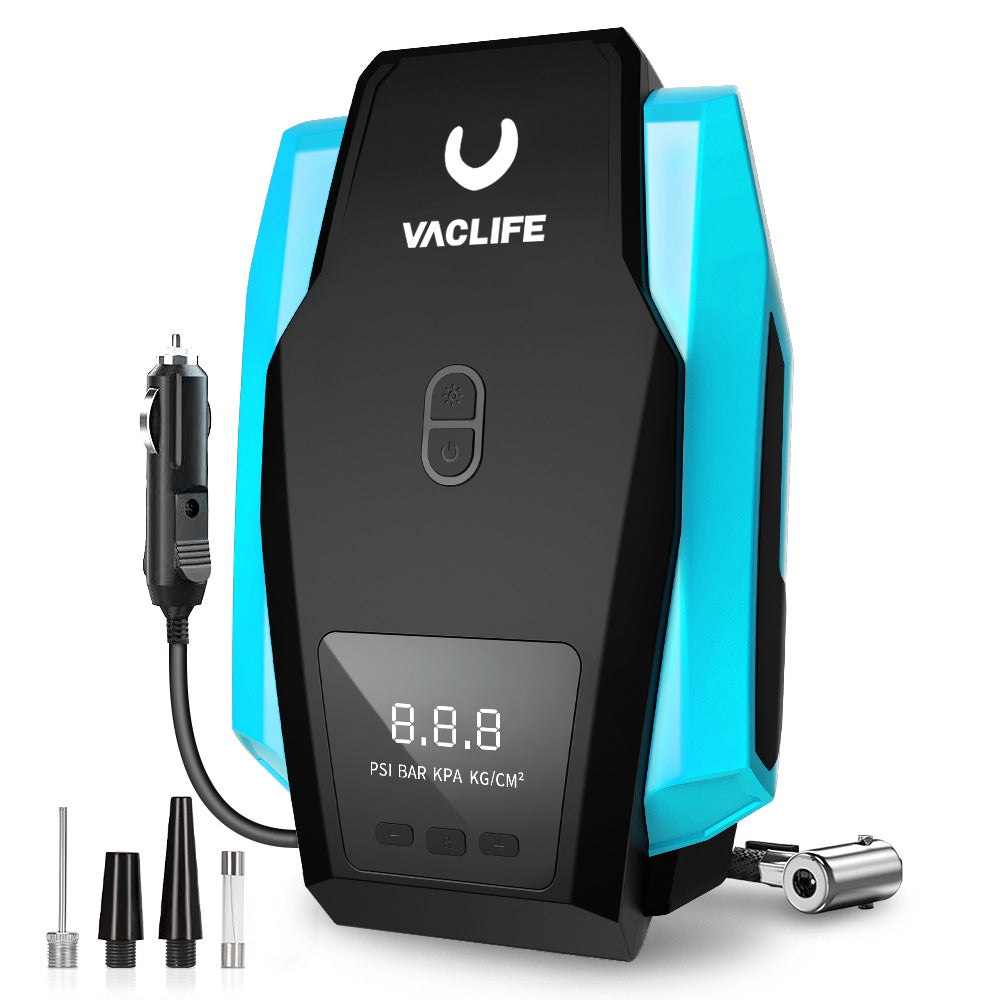 VacLife AC/DC 2-in-1 Tire Inflator - Portable Air Compressor Air Pump for Car Tires (Up to 50 PSI) Electric Bike Pump (Up to 150 PSI) w/Auto Shut-Off